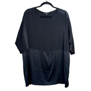 Eileen Fisher Silk Crepe de Chine Shirt Dolman Sleeve Blouse Black PL L5
